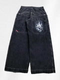 Yipinpay Men's Jeans Y2K Bag Vintage JNCO High-Quality Pattern Hip-Hop Street Leisure Men Harajuku Wide Legs