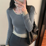 Yipinpay Style Jumper Color Minority Long-Sleeved Sweater Women's Autumn And Winter New Small Short Style Bottom Sweater Trend