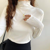 Agaric Edge Long-Sleeved Blouse 2025 Early Spring New Women's T-Shirt White Threaded High-Neck Bottomed Shirt