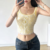 Little Fresh Girl Lace Splicing Yellow Bow Harness Dopamine Pure Desire To Fold And Wear A Two-Piece Set