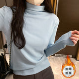 Yipinpay Collar Solid Color Long-Sleeved T-Shirt Women Wear A New Style Of Slimming, Velvet, Thicker, Warm And Bottomed Shirts In Autumn And Winter.