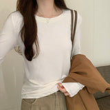 Yipinpay Color Round Neck Slim Long-Sleeved T-Shirt Women's New Style Casual Shirt With Straight Shoulders In Autumn And Winter