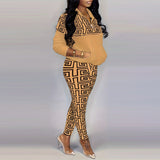 Yipinpay Large Size Women's Wear Popular Style Long-Sleeved Zipper Fashion Printed Two-Piece Set