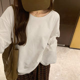 Yipinpay Loose White T-Shirt With Round Collar And Long Sleeves With A New Korean Style Lazy Autumn And Winter Bottomed Shirt
