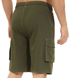 Yipinpay Pants Solid Color Multi-Pocket Fake Two Double-Layer Overalls Five-Point Fitness Running Leisure Sports Shorts