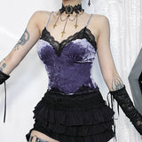 Yipinpay Dark Velvet Lace Sling 2024 Fall New Sexy Spicy Girl Spliced Blouse Girl
