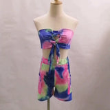 Yipinpay Women's Wear 2024 Summer Fashion Tie-Dye Printed Sexual Lace Shorts Suit