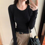 Yipinpay Real-Life Long-Sleeved T-Shirt With A New Autumn And Winter Style Splicing Slim T-Shirt With Round Neck And Bottomed Shirt