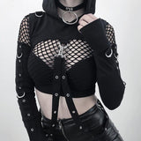 Yipinpay Dark Wind 2024 Spring New Ins Gothic Short Style Sweater With Shoulders Exposed And Navel Exposed For Women's Wear