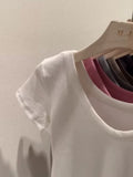 European V-Neck Shoulder T-Shirt Women's Short-Sleeved Summer New Slim And Skinny Short-Bottomed Blouse