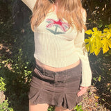 Retro Spice Girl U-Collar Slim And Thin Woolen T-Shirt 2025 Autumn New Lovely Coconut Pattern Sweater