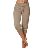 Yipinpay Women's Seven-Cent Pants, Leisure, Slim, High-Waisted Rope Pocket, Sports Pants, Fitness Training, Running Casual Pants