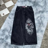 Yipinpay Street Jeans Hip-Hop Poker Graphic Printed Loose Jeans Y2K Wide-Legged Pants