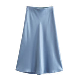Yipinpay 2024 New Elastic Waistline Simple Full-Color Satin Full-Length Skirt
