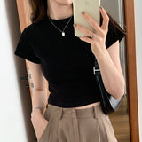Korean Splicing Design Feel Bottom Shirt Spring And Autumn New Loose High Waist Thin Short-Sleeved T-Shirt Blouse