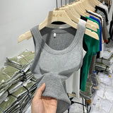 Yipinpay Girls Tight Anti-Smooth Threaded Vest Women's Spring And Summer Suit Slim Top Ins Tide