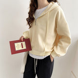 Short Style Waffle Hooded Sweater 2025 Early Spring New Style Loose Design Niche Jacket Women's Spring And Autumn