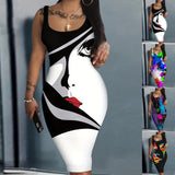 Yipinpay New Halter Belt Buttocks Printed Fashion Plus Size Dress