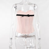 Yipinpay Breast-Wiping, Bow Tie, Waist Vest, Ins Summer Style, Hot Girl Pink Blouse.