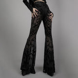 Yipinpay New Ins Bohemian Perspective Bell-Bottoms Women's 2024 Black Casual Long-Legged Trousers