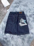 Yipinpay Shorts Y2K Pants Harajuku Hip-Hop Printed Baggy Denim Shorts Summer Neo-Gothic