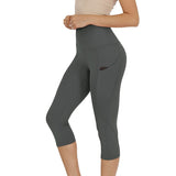 Yipinpay Women's Yoga Pants Large Size Seven Cents Trousers Pocket Solid Color High Waist Fitness Exercise Leggings