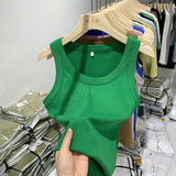 Yipinpay Girls Tight Anti-Smooth Threaded Vest Women's Spring And Summer Suit Slim Top Ins Tide