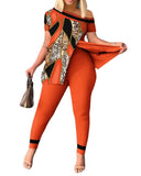 Yipinpay Women's Wear Summer New Fashionable Leisure Forked Oblique Collar Printing Suit