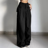2025 Summer New Spice Girls Fashion Retro Street Loose Low-Waisted Solid Color Woven Trousers