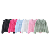 Yipinpay New Spring Doll Tie Casual Loose Solid Color Shirt