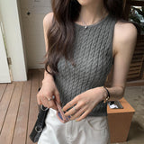 A Retro Twist Sling Vest For A Woman In Summer, A New Style Of Slimming, Lazy Wind, Unique Design, Grey Knitted Clothes.