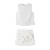 Yipinpay New Spring Style Simple Vest With Two Sets Of Floral Decorative Skirt