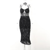 Yipinpay Dark 2024 Spring And Summer New Style Lace Lace Jacquard Suspender Slim Dress Woman