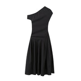 Yipinpay New Summer Dress With A High Waist And A Slim, Asymmetrical Long Dress In Solid Color