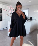 Yipinpay Early Autumn New V-Collar Dress Ins Casual Home Loose Multicolor Dress For Women