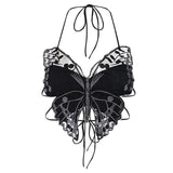Yipinpay Summer 2024 New Design Feel Street Hipster Dark Butterfly Lace Halter Top