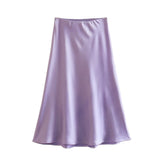 Yipinpay 2024 New Elastic Waistline Simple Full-Color Satin Full-Length Skirt