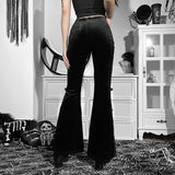 Yipinpay Dark Wind Lace Perspective Casual Trousers Spring Women's Wear Ins Sexy Slim Straight Trousers