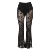 Yipinpay New Ins Bohemian Perspective Bell-Bottoms Women's 2024 Black Casual Long-Legged Trousers