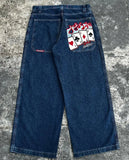 Yipinpay Street Jeans Hip-Hop Poker Graphic Printed Loose Jeans Y2K Wide-Legged Pants