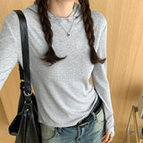 Yipinpay Hooded Solid Color Long-Sleeved T-Shirt Women's Early Autumn New Style Design Slim And Thin T-Shirt