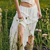 2025 Summer New Ins Holiday Style Gently Forked Lotus Leaf Edge Elegant Fashion Hot Girl Half Skirt