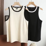 Yipinpay New Rice-White Sleeveless Spliced Slim Lady's Bottomed Vest T-Shirt