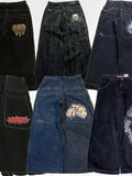 Yipinpay Men's Jeans Y2K Bag Vintage JNCO High-Quality Pattern Hip-Hop Street Leisure Men Harajuku Wide Legs