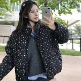 Flower Stand Collar Short Down Cotton Jacket 2024 New Small Bread Jacket Female Winter Korean Cotton-Padded Jacket