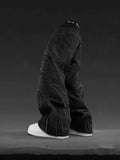 Yipinpay Loose Wide-Leg Retro American High-Set Retro Black Patchwork Hole Jeans Hip-Hop