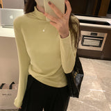 Yipinpay Collar Solid Color Long-Sleeved T-Shirt Women Wear A New Style Of Slimming, Velvet, Thicker, Warm And Bottomed Shirts In Autumn And Winter.