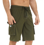Yipinpay Pants Solid Color Multi-Pocket Fake Two Double-Layer Overalls Five-Point Fitness Running Leisure Sports Shorts