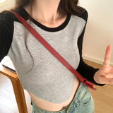 Yipinpay Retro Long-Sleeved T-Shirt Women's Early Autumn New Style Underwear Design Short-Style Blouse