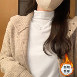 Yipinpay Collar Solid Color Long-Sleeved T-Shirt Women Wear A New Style Of Slimming, Velvet, Thicker, Warm And Bottomed Shirts In Autumn And Winter.